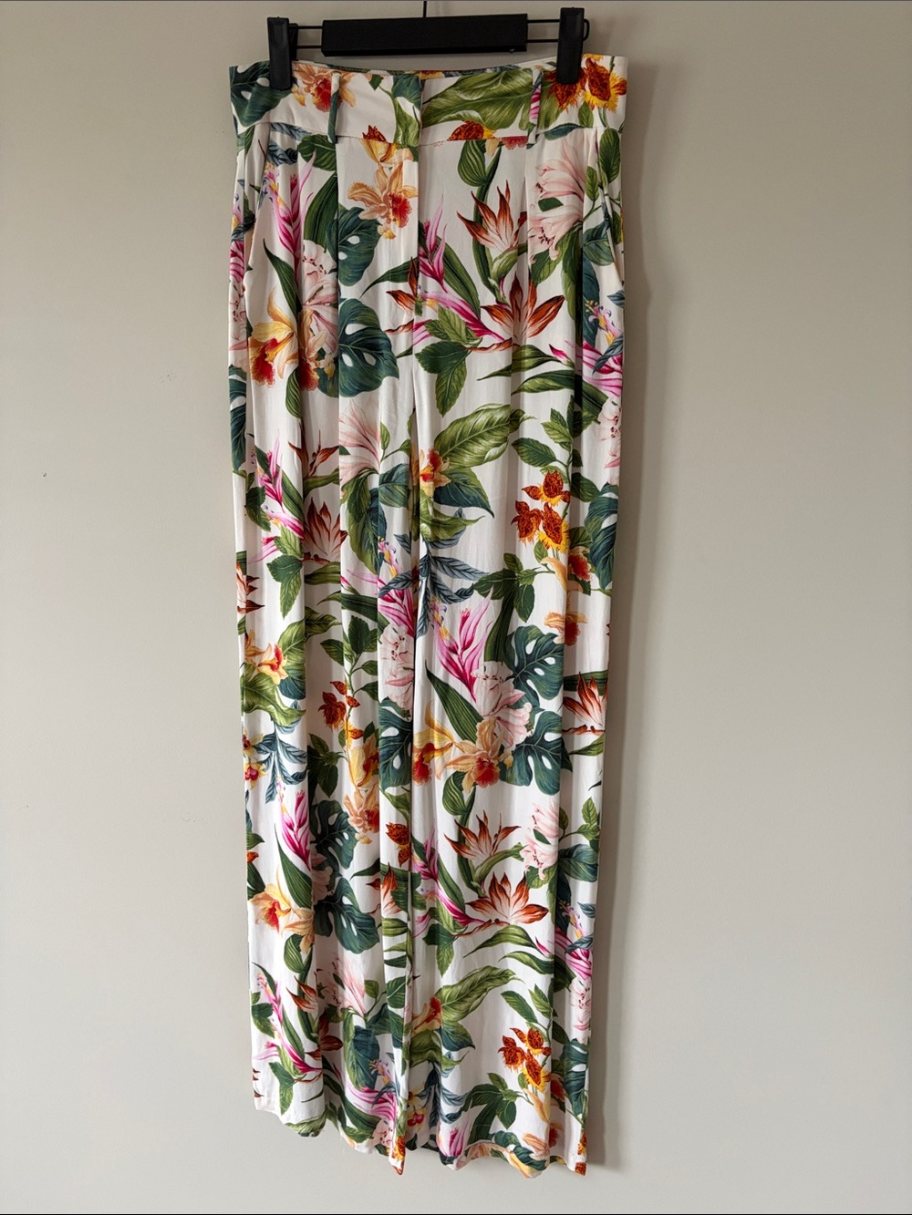 Studio F Tropical Floral Wide-Leg Pants - White with Multicolor Print